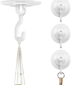 Adhesive Wall & Ceiling Decor Hooks: 4-Pack 3 lbs Heavy Duty No-Drill 360° Swivel Adjustable for Hanging Home Accents Lights Plants Wind Chimes Compatible with 3M Command Strips