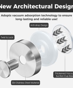 Alternative view of Shower Hooks for Inside Shower.Suction Cup Hooks for Glass Window.Removable Towel Hooks for Bathrooms.4 Packs(Silver)