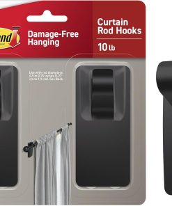 Command 10 lb Matte Black Curtain Rod Hooks. 2 Hooks and 4 Strips. No Drilling Back to School Dorm Organizers. Use with Rod Diameters 0.5-0.75 | 10 lb